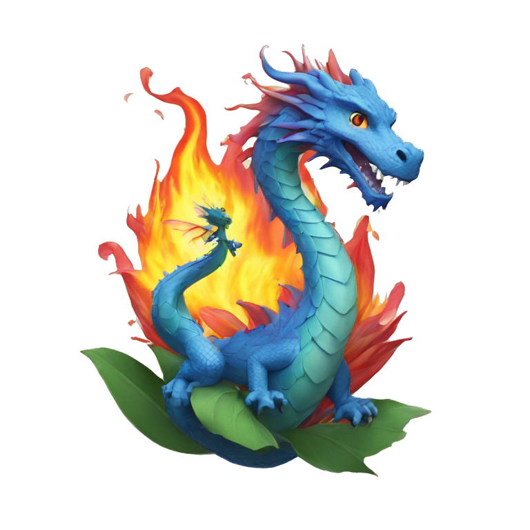 Flowers and dragon breathing fire emoji