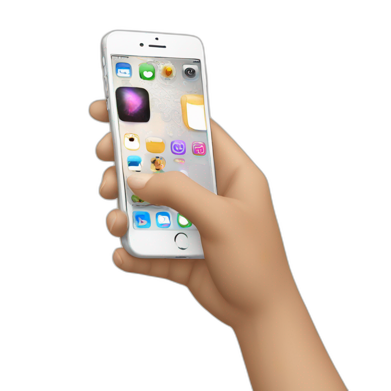 Light skintoned hand holding iphone with applications emoji