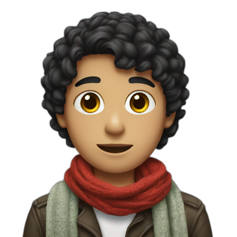 A boy, Has a scarf from Palestine black hair emoji