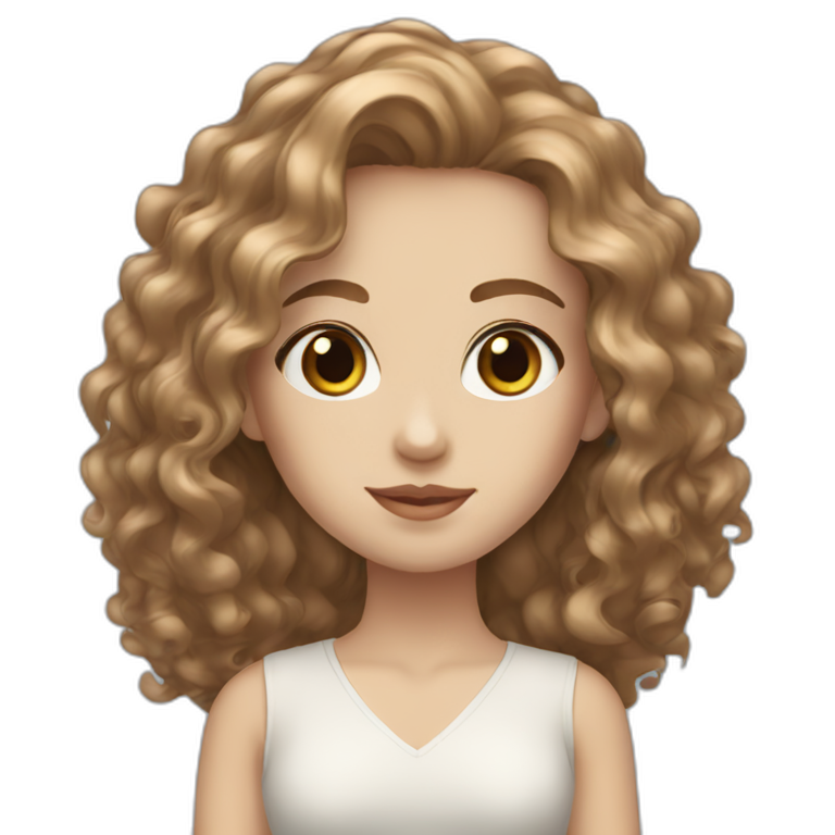 White Women, blue pale eyes, long brown curly hair, emoji