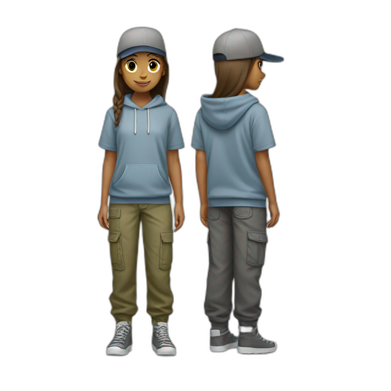 gender neutral teenager wearing a hoodie, a cap and cargo pants emoji