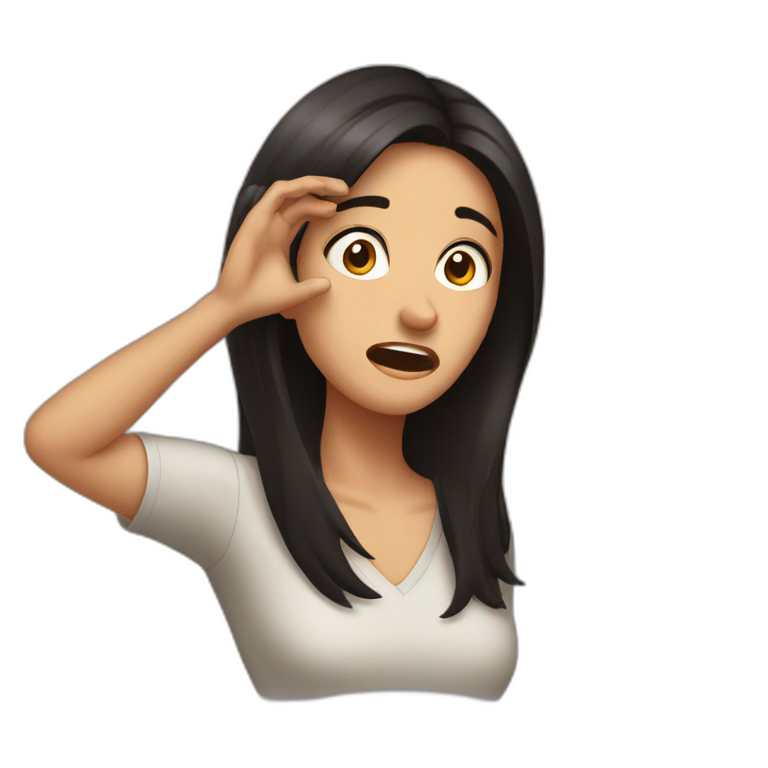Frustrated dark haired women slapping her own forhead emoji