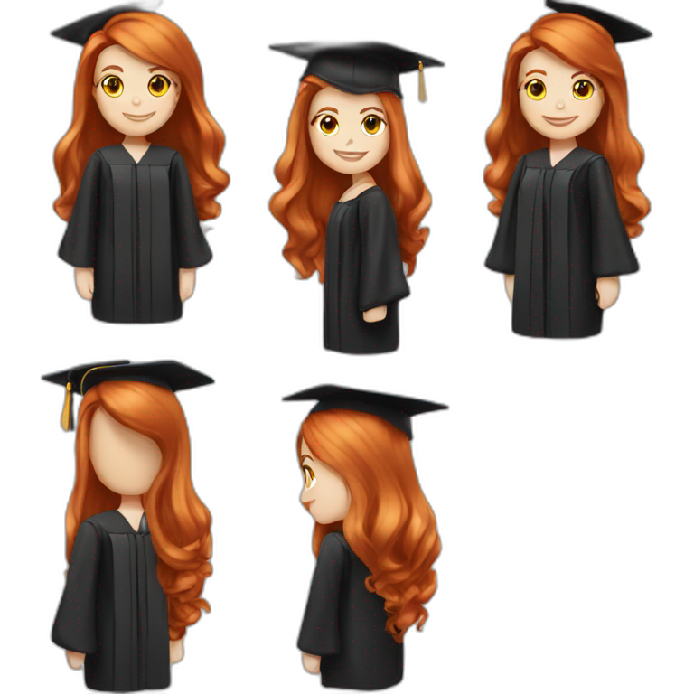 redhead white woman medium long straight hair, celebrating graduation emoji
