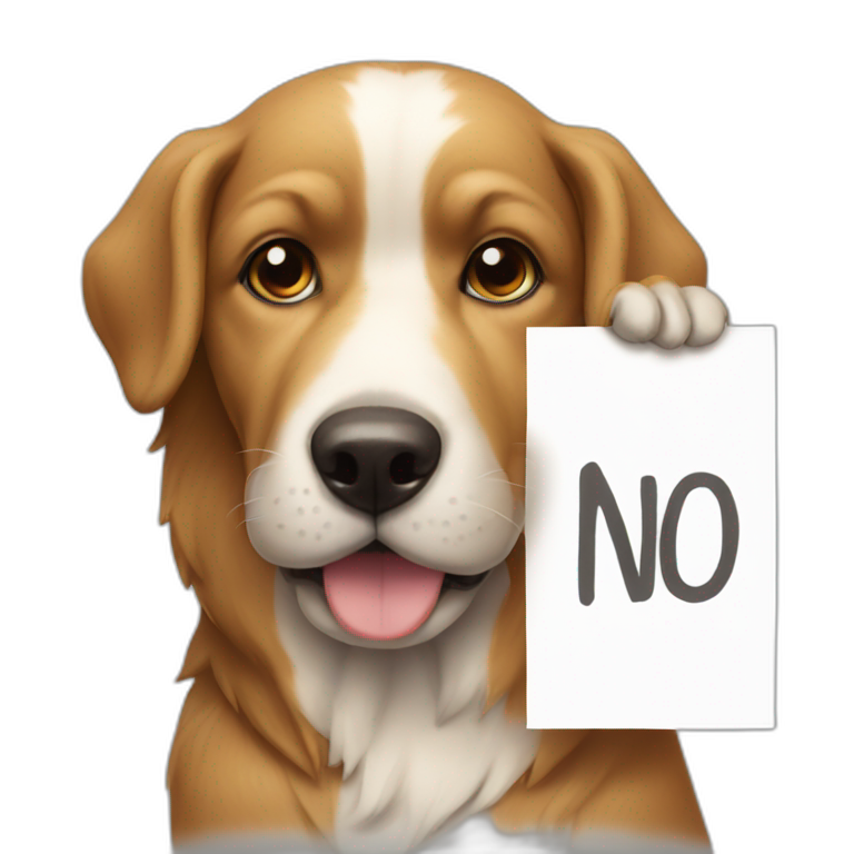 a dog with a sign writing no emoji