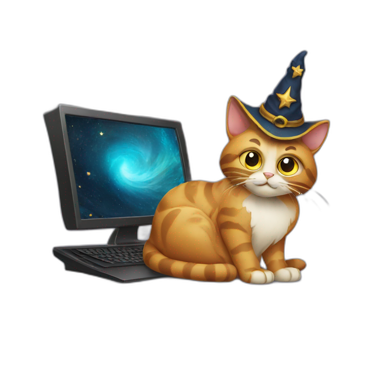 cat wizard next to computer emoji