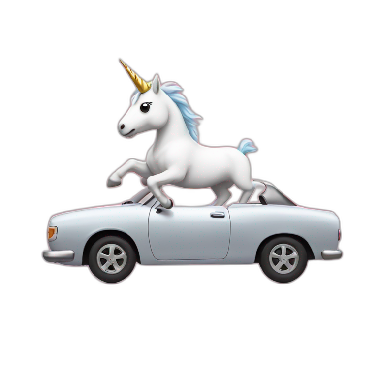 Unicorn dancing in a car emoji