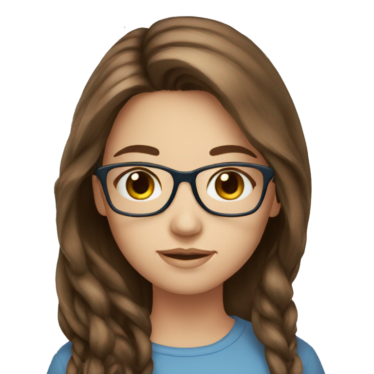 girl long brown hair blue eyes glasses emoji