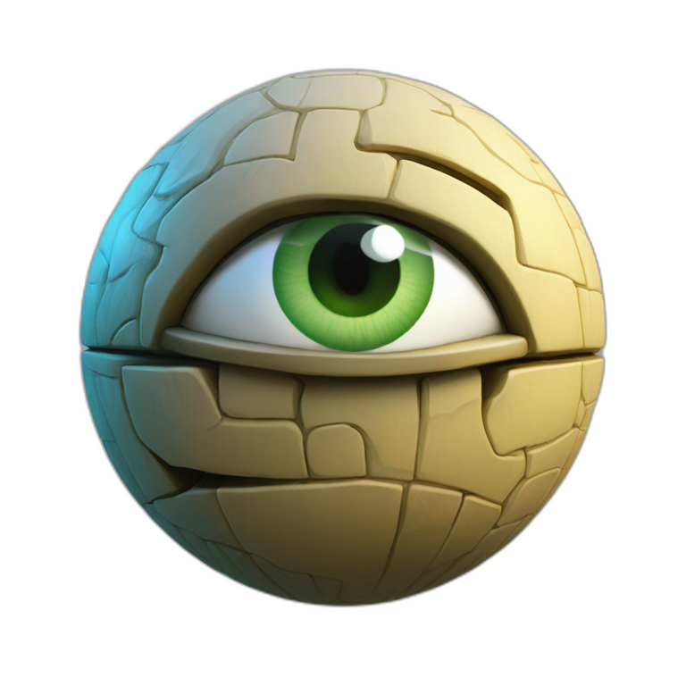 3d sphere with a cartoon Creeper skin texture with Eye of Horus emoji