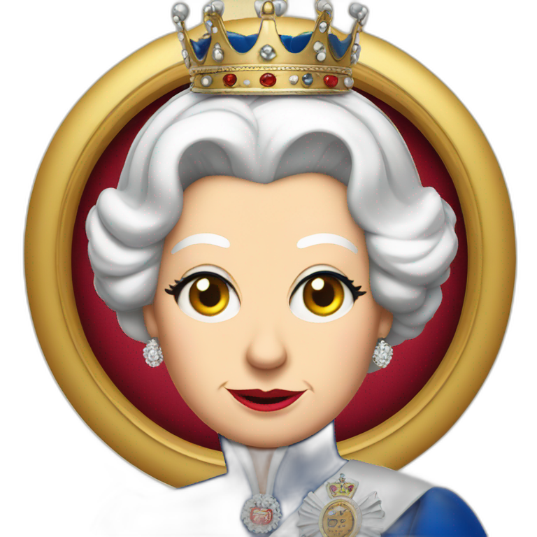Queen Elizabeth II looking angry with a monocle in one eye emoji