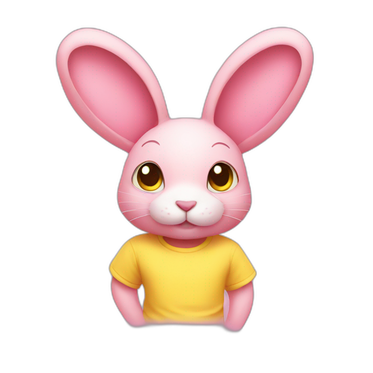 rabbit pink, omg, wears teeshirt yellow emoji