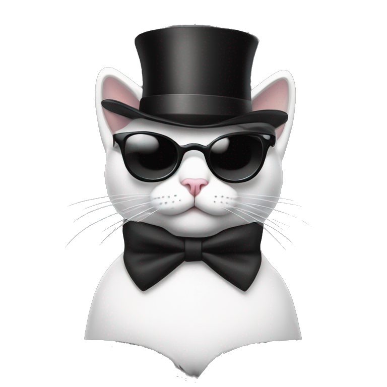 Black and white cat with top hat and sunglasses emoji