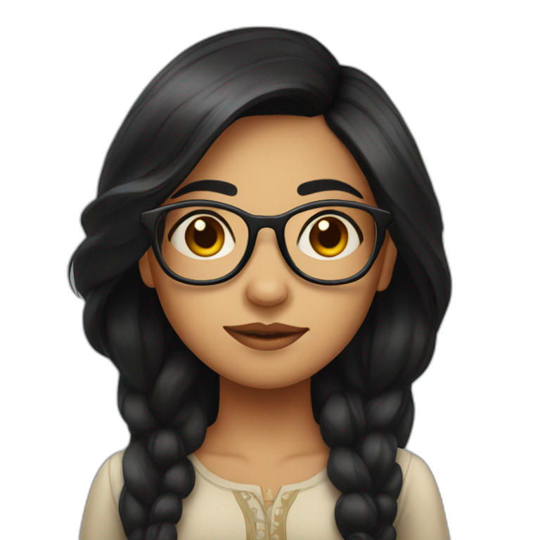 indian girl with black hair, specs and boring face emoji