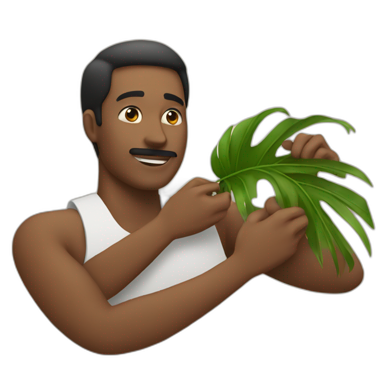 man is laying and someone fanning him with palm leaf emoji