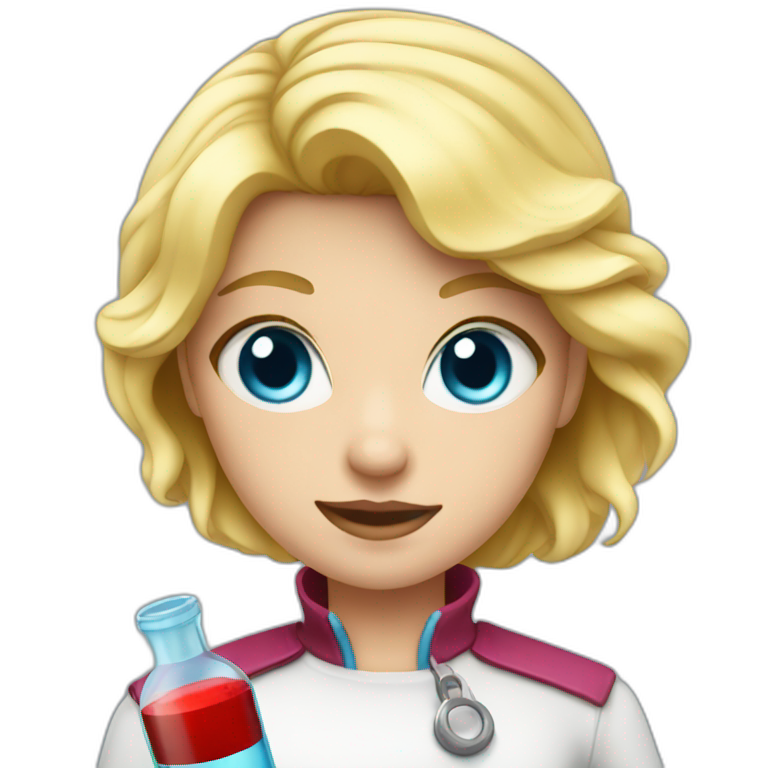 Girl with blond hair and blue eye take red vial emoji