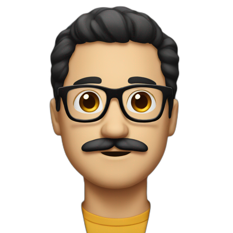 Man with black hair and glasses and moustache  emoji