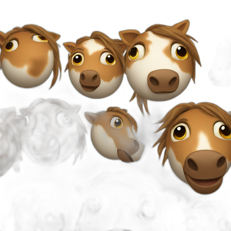 3d sphere with a cartoon Horse skin texture with big beautiful eyes emoji