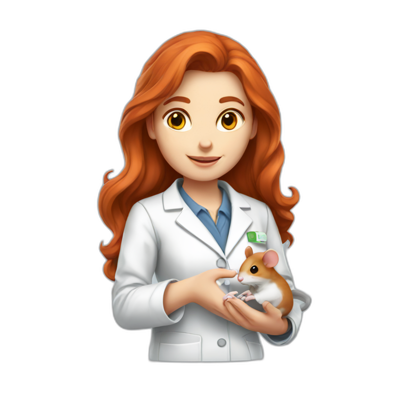 Redhead long hair scientist holding mouse on her hand emoji