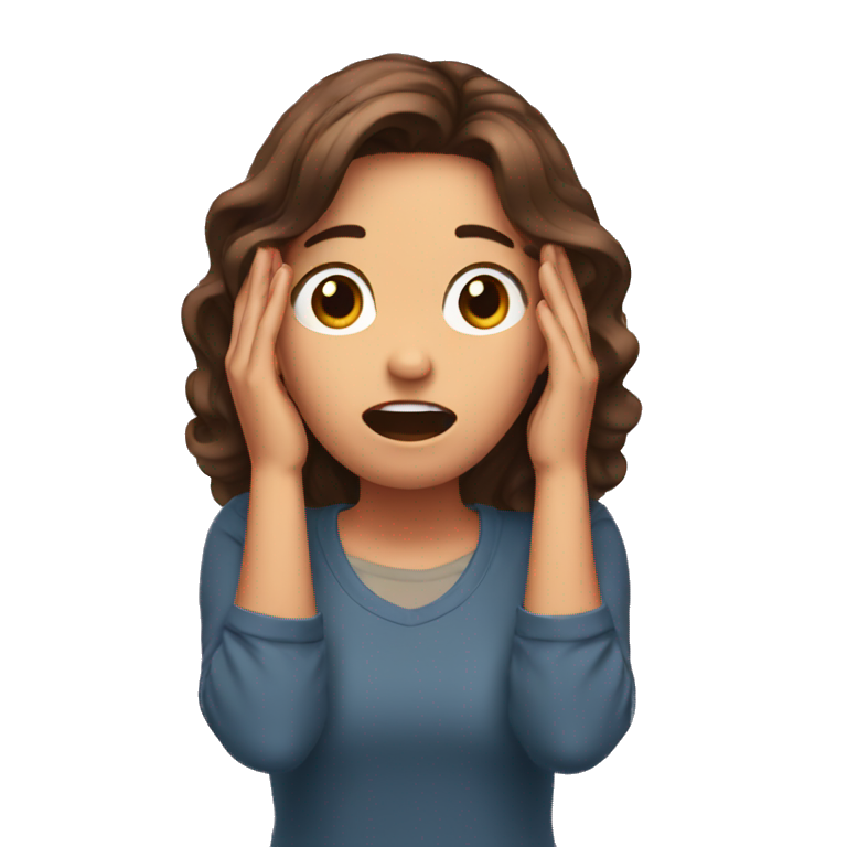 girl holding her brown hair  with both her hands in shock emoji