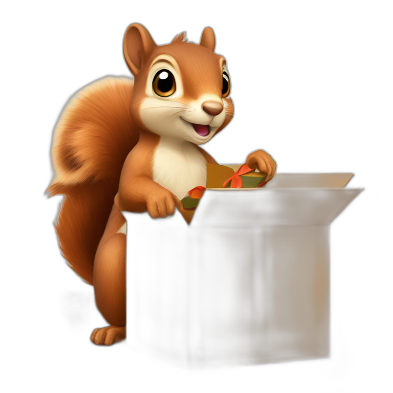 a squirrel holds a box with a ribbon in its paws emoji
