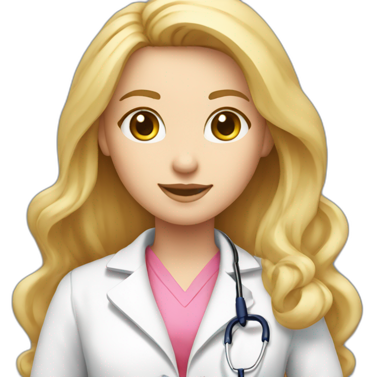 Long blonde hair doctor in pink undershirt white coat over pink stethoscope  emoji