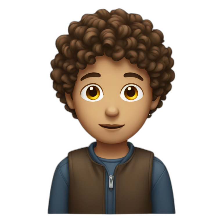 boy with brown curly hair thinking emoji