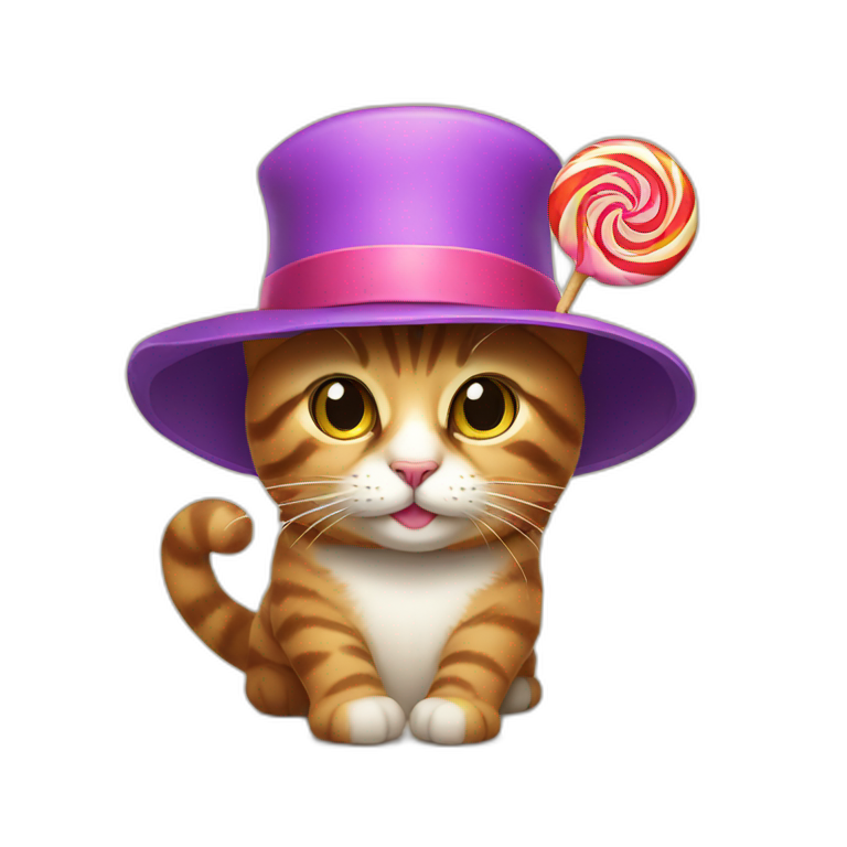 cat with a hat and a lollipop emoji