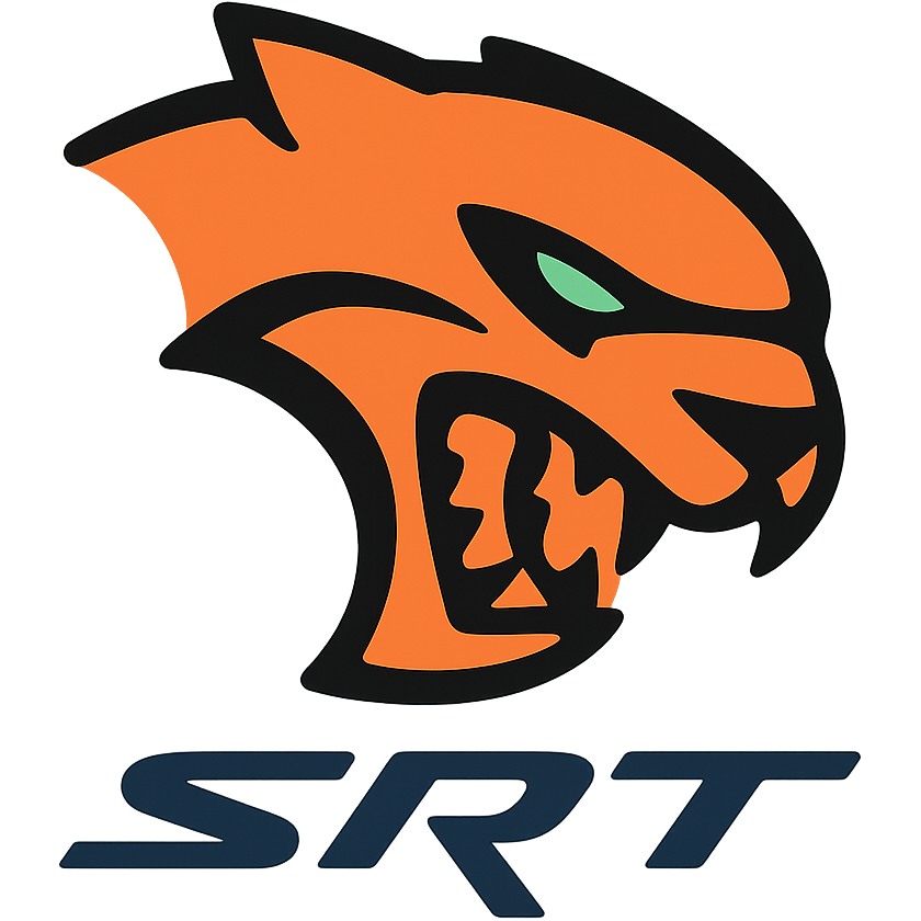 Hellcat SRT logo, stylized hellcat head with SRT lettering, sharp lines ...