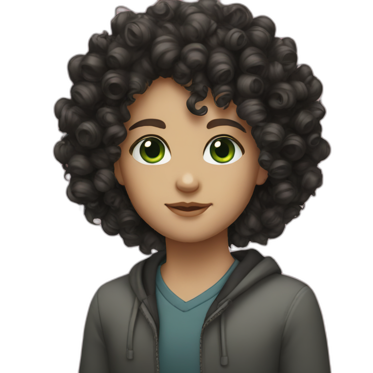 curly hair black hair white skin green eyes emoji