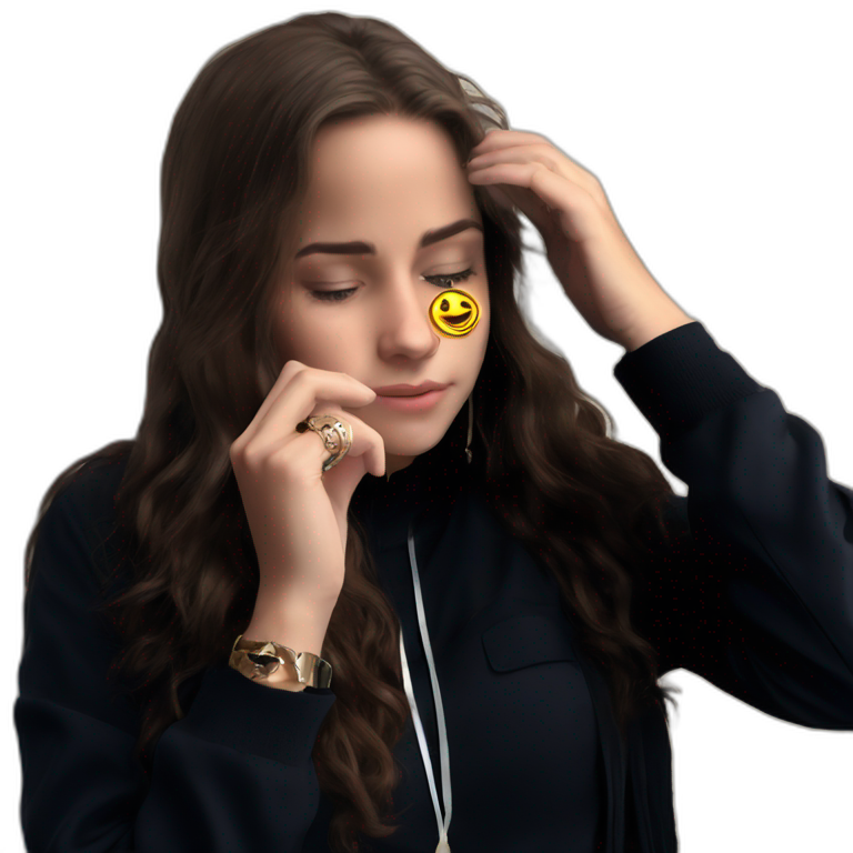 brown-haired girl with phone emoji