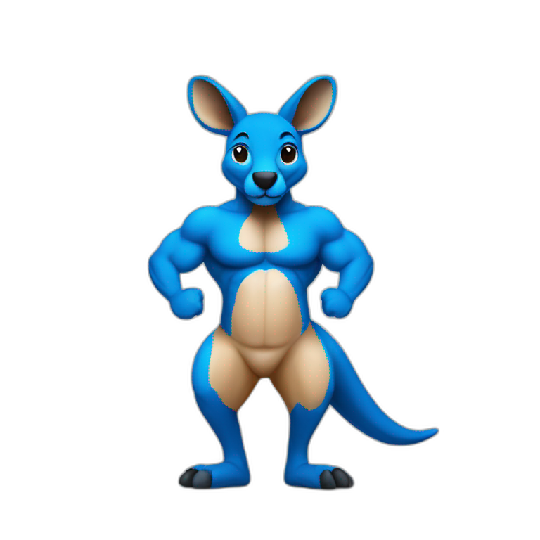 Blue coloured kangaroo body builder emoji