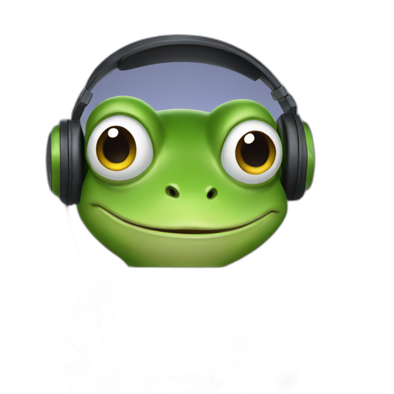 frog holding laptop whit headphones emoji