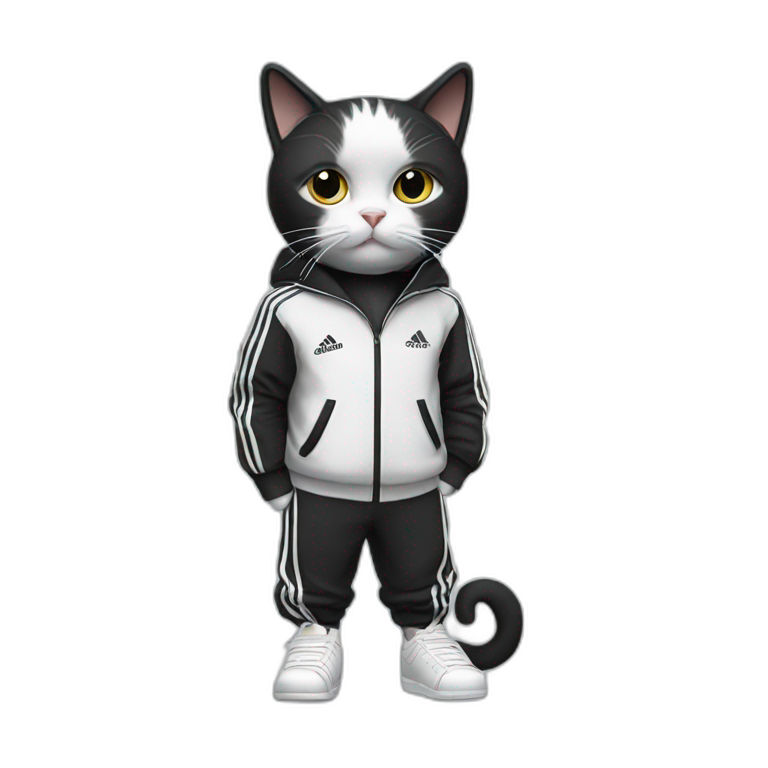 Black and white cat with adidas track suit emoji AI Emoji Generator