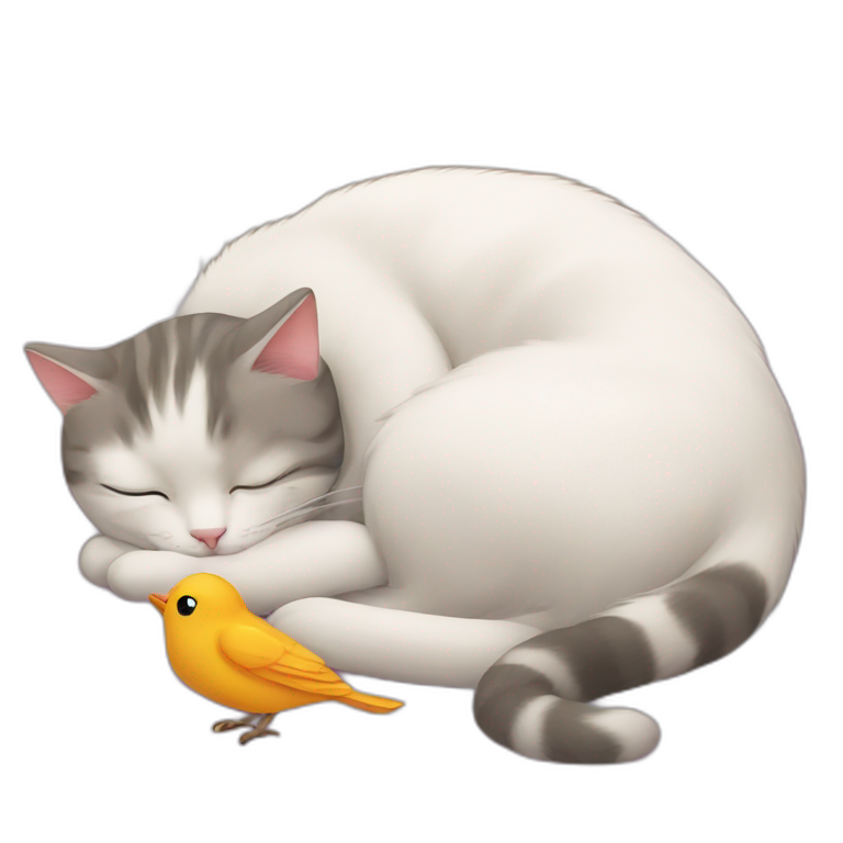 Cat sleeping with a bird emoji