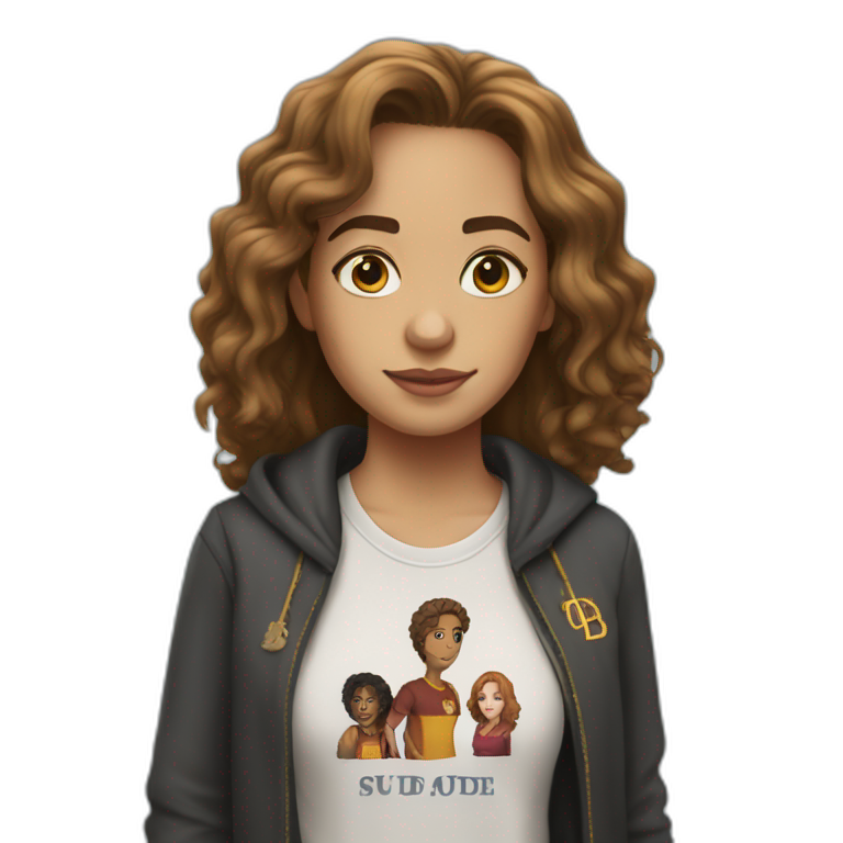 Hermione Granger wears a T-shirt with the word Sude on it emoji