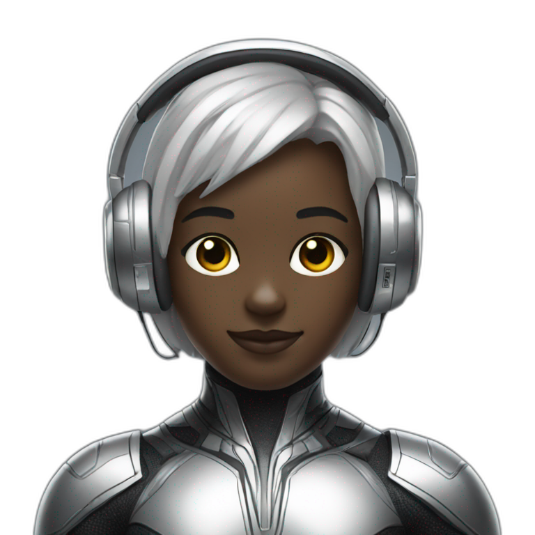 black panther wearing silver futuristic headphones emoji