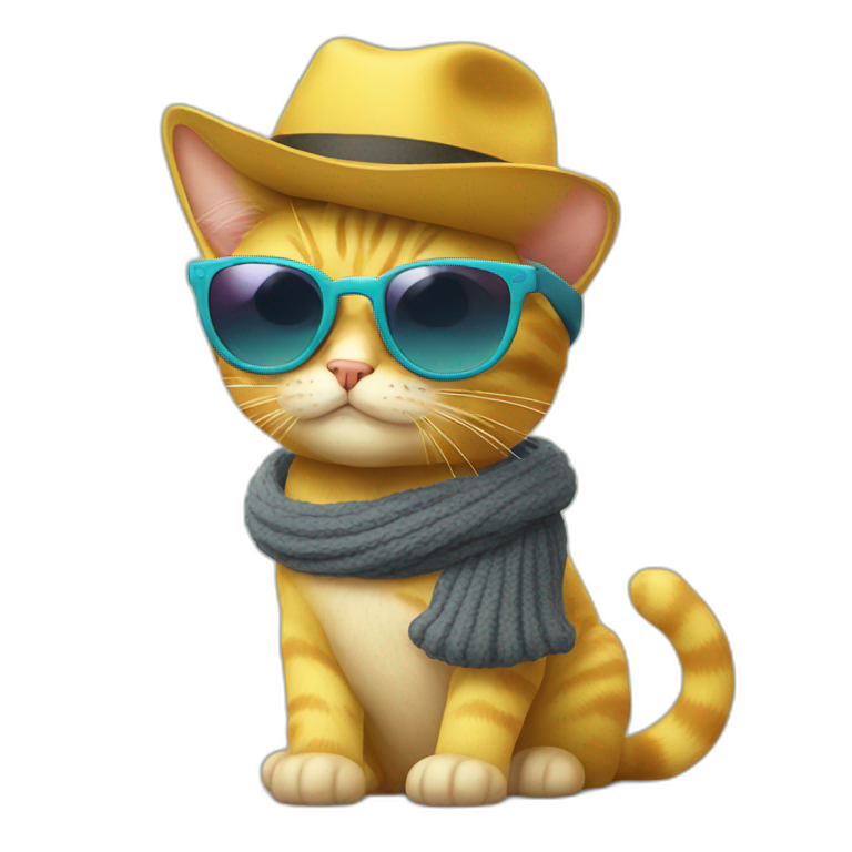 yellow cat in sunglasses and hat emoji