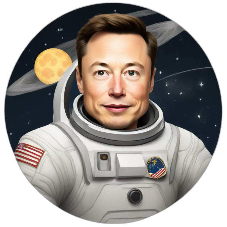 Elon Musk in the space in the moon emoji