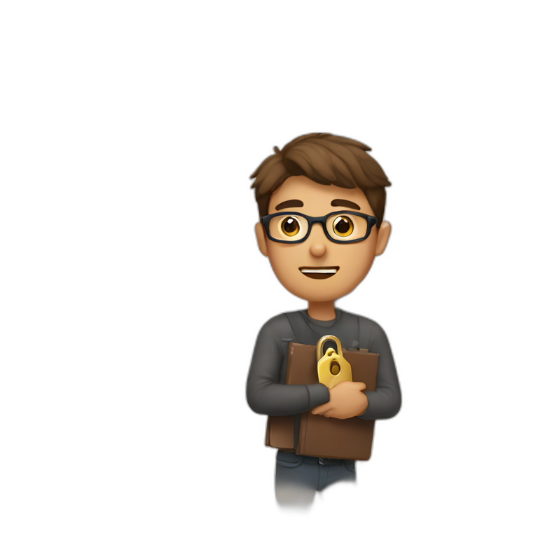 brown-short-haired man wearing glasses, struggling to fit a key into a door-lock emoji