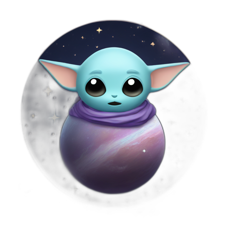 Grogu Cosmic méditation with planet emoji