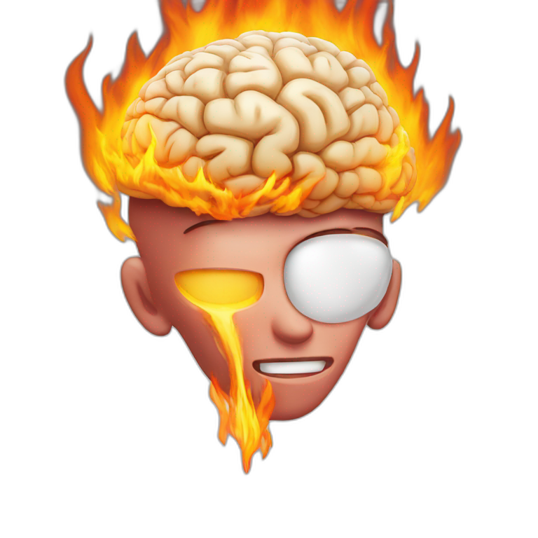 brain coming out with fire above him emoji