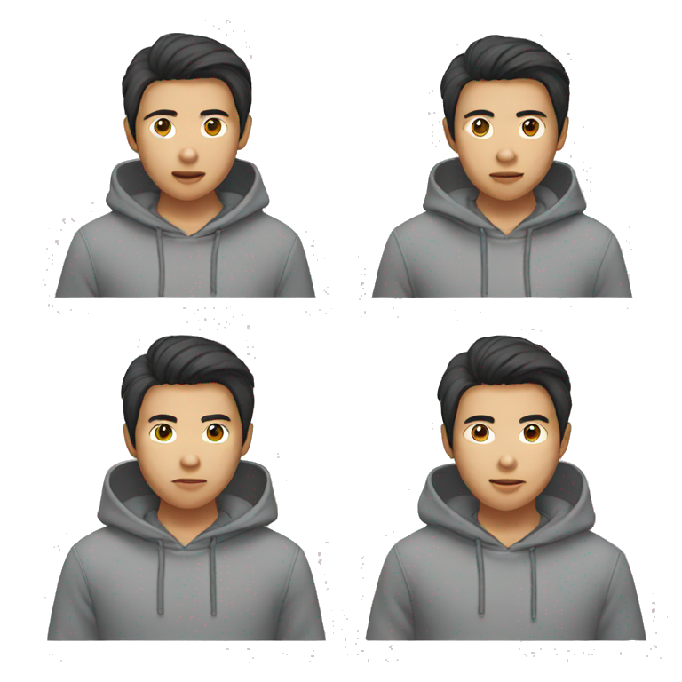 asian boy in grey hoodie talking emoji