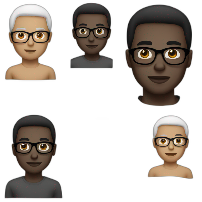 Young men type French Black straight with glasses, White skin emoji