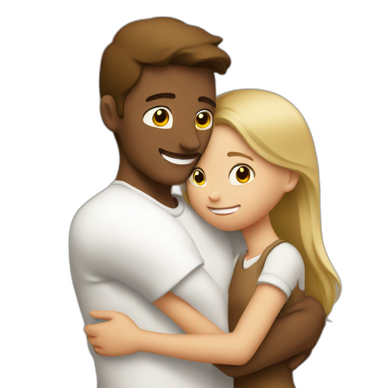 A man in white  hugging a girl in brown  emoji