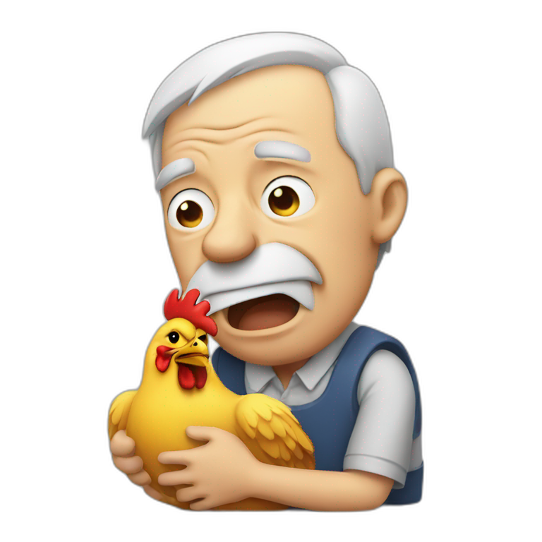 old man and chicken crying together emoji