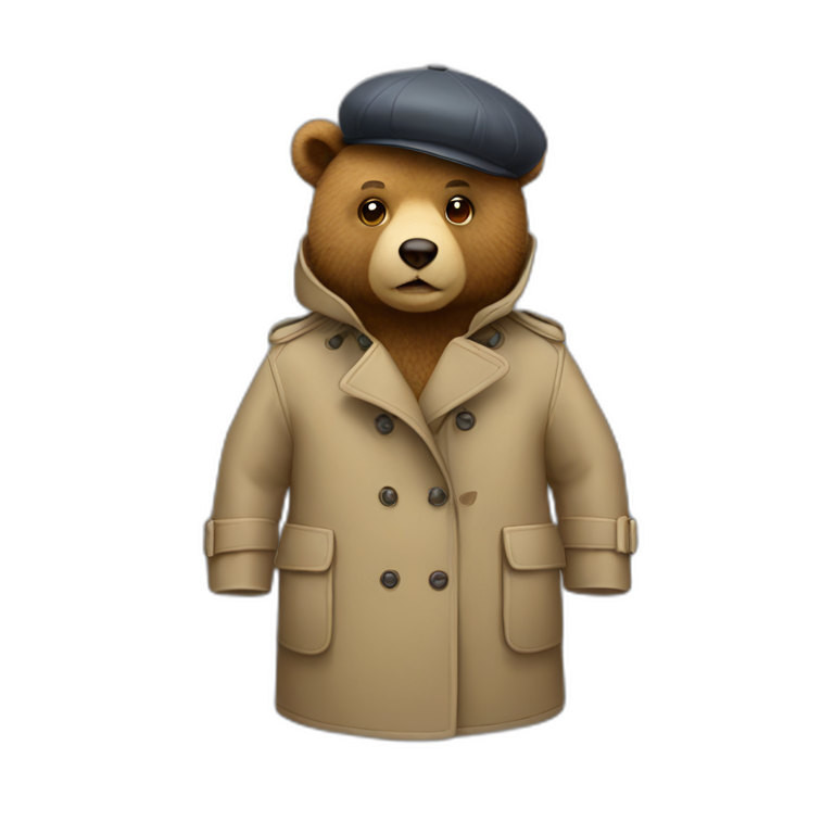 Bear in a trench coat and beret hat emoji