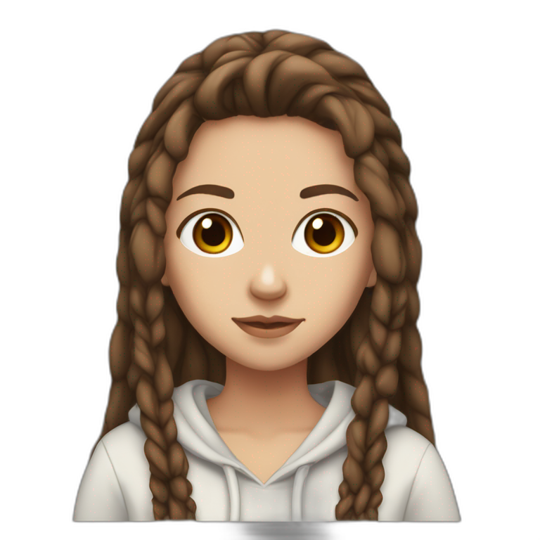 white girl with long brown dreadlocks, brown eyes, and a black hoodie emoji