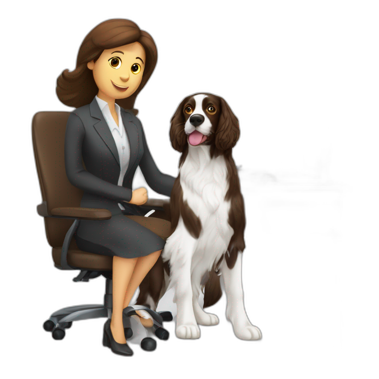 Springer spaniel with woman in office chair emoji