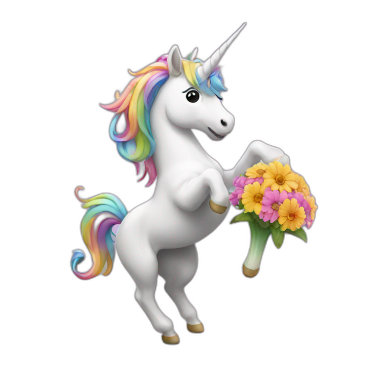Dancing unicorn presenting flowers emoji
