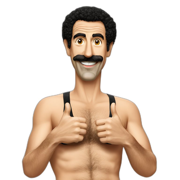 Borat in mankini with two thumbs up emoji