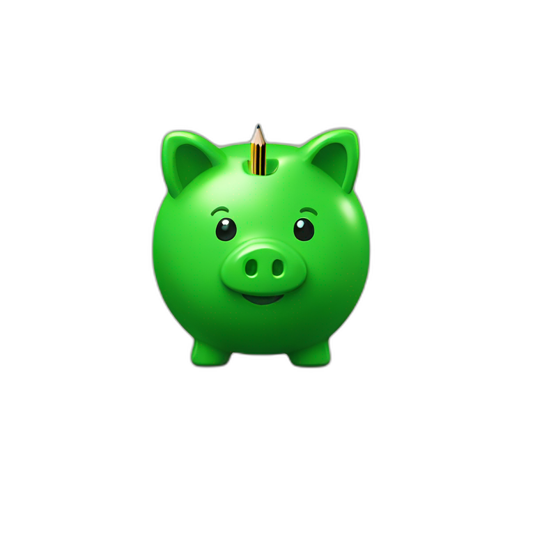 green piggybank holding a pencil emoji